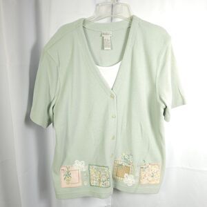 Koret Francisca Womens XL Teal Floral Flower Embroidered Cardigan Sweater